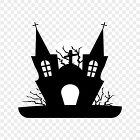 HD Black & White Halloween Castle House Church Silhouette PNG