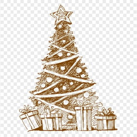 Hand Drawing Sketch Christmas Tree With Gifts PNG