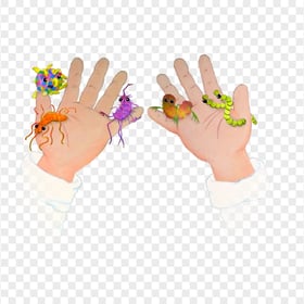 Two Hands Infection Bacteria Germs Cartoon