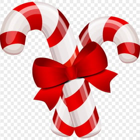 HD Two Candy Canes With Red Bow Ribbon PNG