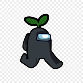 HD Black Among Us Character Walking With Leaf Hat PNG