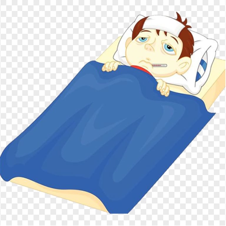 Illustration Sick Child Fever Bed Mouth Thermometer Citypng