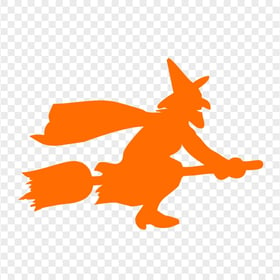 HD Halloween Orange Witch Flying On A Broom Silhouette PNG