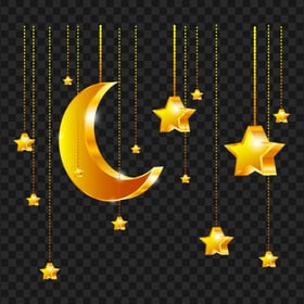Hanging Decorative Yellow Gold Moon And Stars PNG