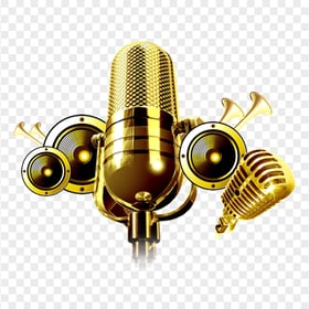 HD Gold Microphone And Speakers Music Design PNG