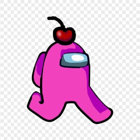 HD Pink Among Us Character Walking With Cherry Hat PNG