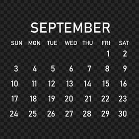 2023 September White Calendar Download PNG