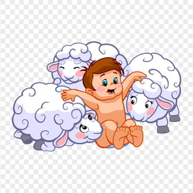 HD Cartoon Boy With Three Sheeps PNG