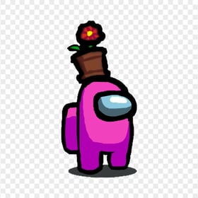 HD Among Us Pink Crewmate Character With Flower Pot Hat PNG