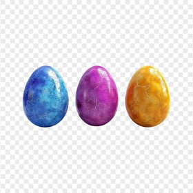 HD Set Of Easter Eggs Gold Blue and Pink Transparent PNG