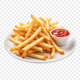HD Potato Fries With Ketchup Sauce on Plate Transparent PNG