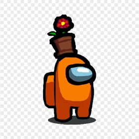 HD Among Us Orange Crewmate Character With Flower Pot Hat PNG