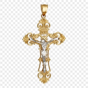 Gold Crucifix Cross Jesus Necklace Carved