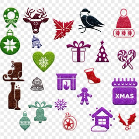 Pattern Of Christmas Items With Glitter Effect HD PNG