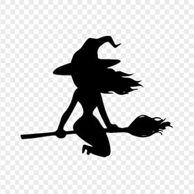 HD Black Witch Silhouette Clipart Flying On A Broom PNG