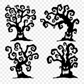 Collection Of Black Horror Halloween Trees Silhouettes