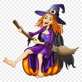 HD Halloween Spooky Witch Face Hold Broom Cartoon PNG