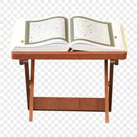 Opened Quran book On A Wooden Stand PNG Image