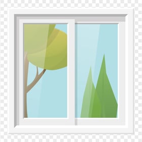 Cartoon Illustration White Window With Tree HD PNG