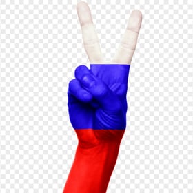 Russia Flag On A Hand Peace Sign PNG Image