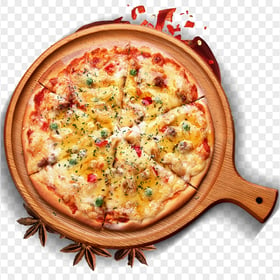 Hot Pizza On Wooden Plate Board Fast Food PNG Image