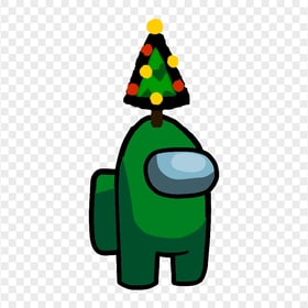 HD Green Among Us Crewmate Character With Christmas Tree Hat On Top PNG