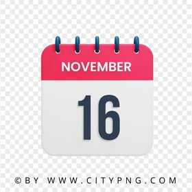 16th November Date Calendar Icon HD Transparent Background