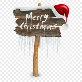 Merry Christmas Snowy Wooden Signage FREE PNG