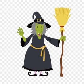 HD Old Cartoon Witch Hold A Broom PNG