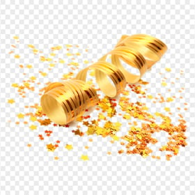 Gold Ribbon With Stars Confetti PNG