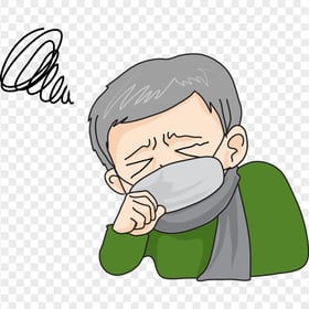 Old Man Coughing Cough Sick Flu Wear Mask Cartoon