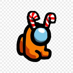 HD Orange Among Us Mini Crewmate Baby With Candy Cane Hat PNG