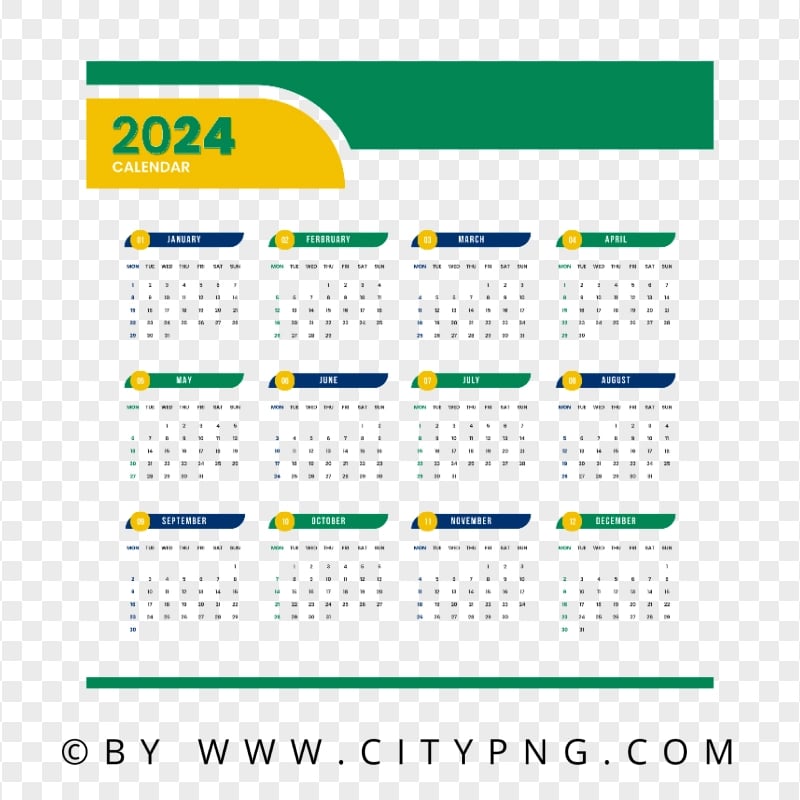 Green and Blue 2024 Calendar Image PNG | Citypng