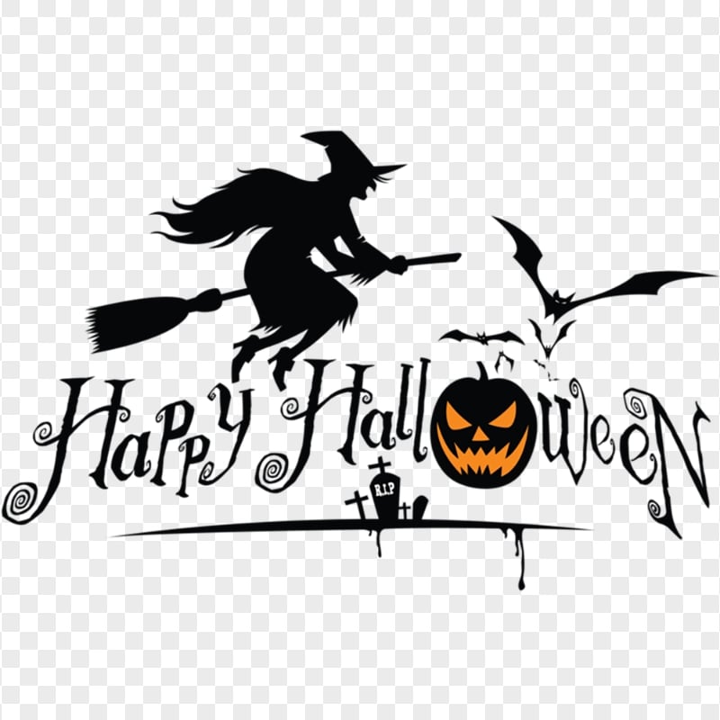 Happy Halloween Image Bat Pumpkin Witch Silhouette