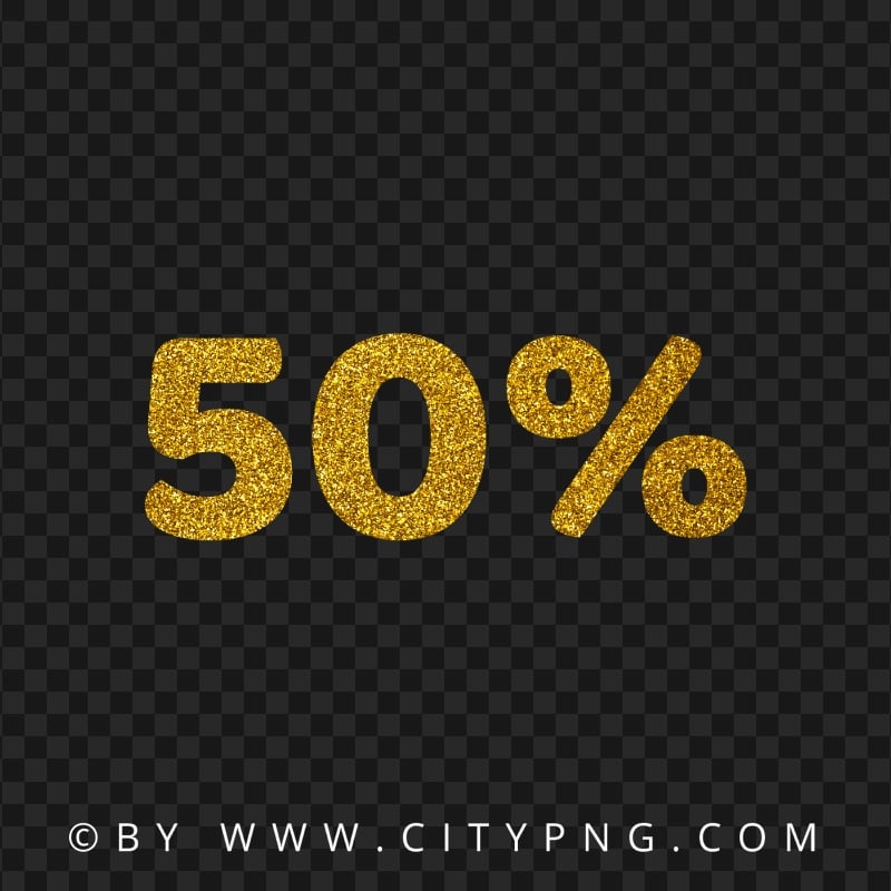 50% Percent Gold Glitter Text Number HD PNG