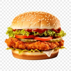 Crispy Chicken Burger with Lettuce HD Transparent Background