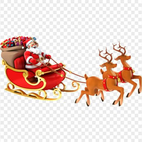 Cartoon Christmas Santa Reindeer Sled PNG