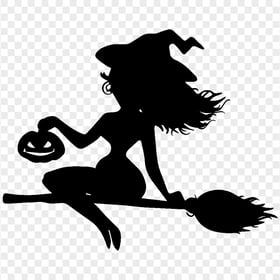 HD Beautiful Halloween Witch Flying On A Broom Silhouette PNG