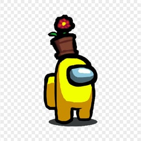 HD Among Us Yellow Crewmate Character With Flower Pot Hat PNG