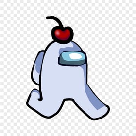 HD White Among Us Character Walking With Cherry Hat PNG