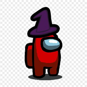 HD Red Among Us Character With Witch Hat Halloween PNG