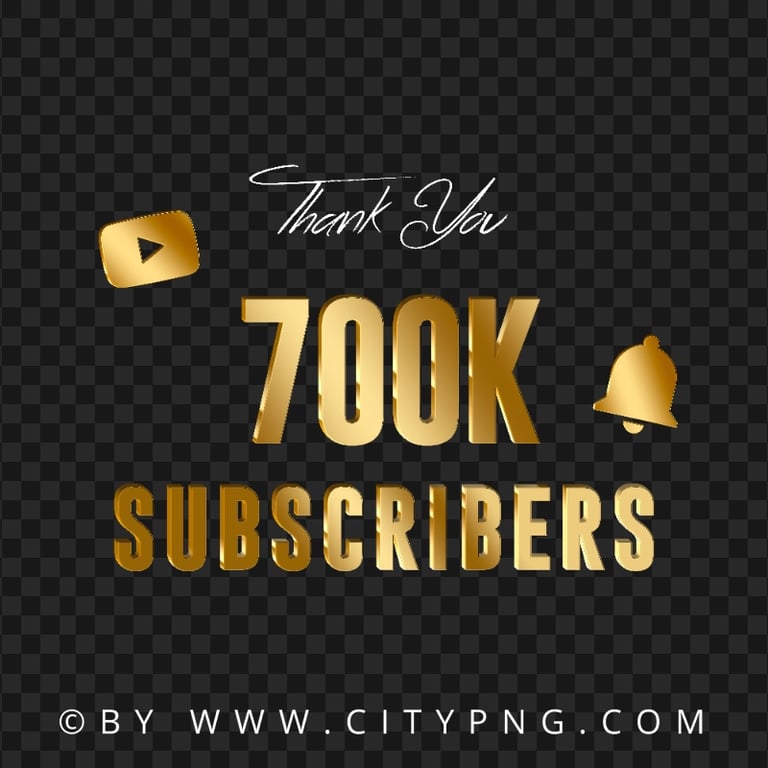 Thank You Youtube 700K Subscribers Gold Transparent PNG