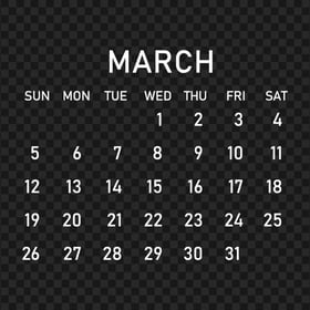 2023 March White Calendar HD PNG