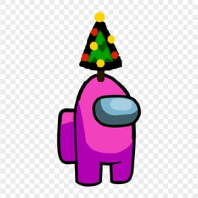 HD Pink Among Us Crewmate Character With Christmas Tree Hat On Top PNG