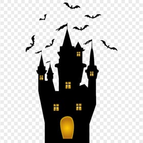 HD Halloween Clipart Black Castle With Bats Silhouettes PNG