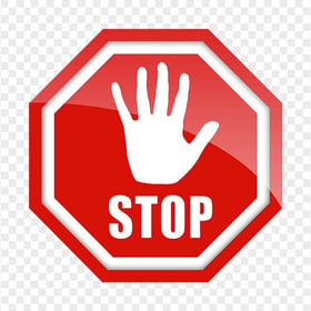White Hand Stop Silhouette On Red Stop Road Sign PNG