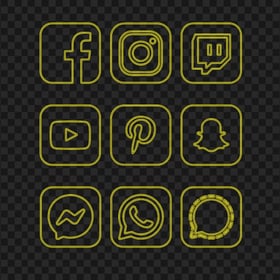 HD Beautiful Yellow Outline Neon Social Media Square Icons PNG
