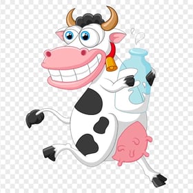HD Cartoon Cow Holding Milk Bottle PNG