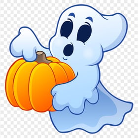 Cartoon Halloween Ghost Holding a Pumpkin PNG