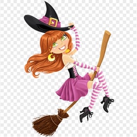 HD Cartoon Cute Witch Wear Pink Clothes Flying On A Broom PNG
